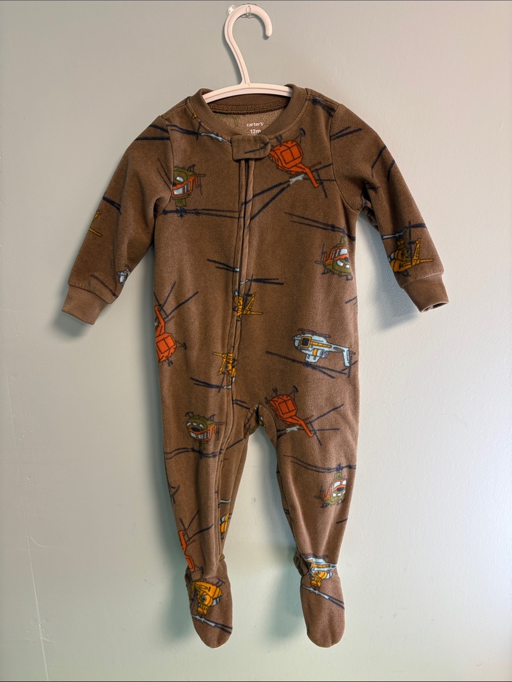 Carter’s Brown Helicopter Themed One Piece Pyjama, Baby Boy Size 12month